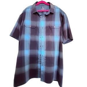 KÜHL Plaid Short Sleeve ButtonUp Shirt XL Blue Black Outdoor Hiking GORPCORE